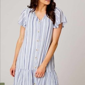 Altar’d State White & Blue Striped Button Up Dress
